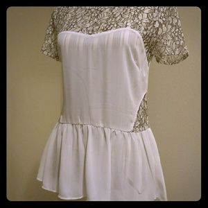 White Lace Black Trim Lightweight Blouse